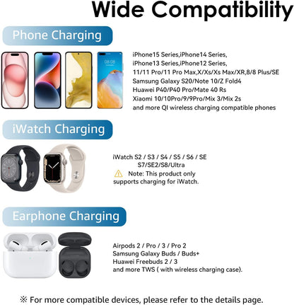 Statie de Incarcare inductiva 3 in 1, cu adaptor de 20 W pentru mai multe dispozitive iWatch Series 8/7/6/SE/5/4/3/2, AirPods3/Pro pentru telefon mobil compatibila cu Samsung, iPhone, Huawei, Xiaomi