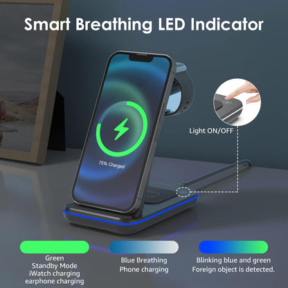 Statie de Incarcare inductiva 3 in 1, cu adaptor de 20 W pentru mai multe dispozitive iWatch Series 8/7/6/SE/5/4/3/2, AirPods3/Pro pentru telefon mobil compatibila cu Samsung, iPhone, Huawei, Xiaomi