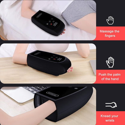 Aparat de masaj inteligent pentru mana, drenaj limfatic, presopunctura, senzor de caldura, airbag, 5 trepte de viteza, relaxare si tratament medical, portabil, negru