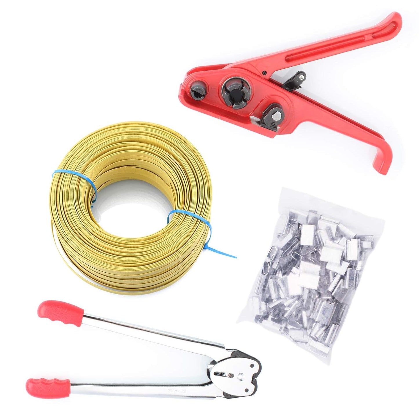 Set Tensioner cu banda 100 m PP 16 mm si cleste pentru capse , capse metalice pentru tensionare ambalaje din plastic PP/PET