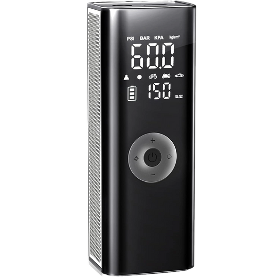 Pompa electrica, 10 bari, portabila, baterie 7800 mAh,afisaj digital LCD, Lanterna LED manometru si presetare presiune cu oprire automata, pentru masina, motocicleta, bicicleta, minge
