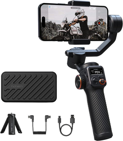 Sistem de stabilizare imagine pentru smartphone Android si IOS, Hohem iSteady M6, stabilizator gimbal cu 3 axe, display OLED, mini trepied, incarcare 400 g