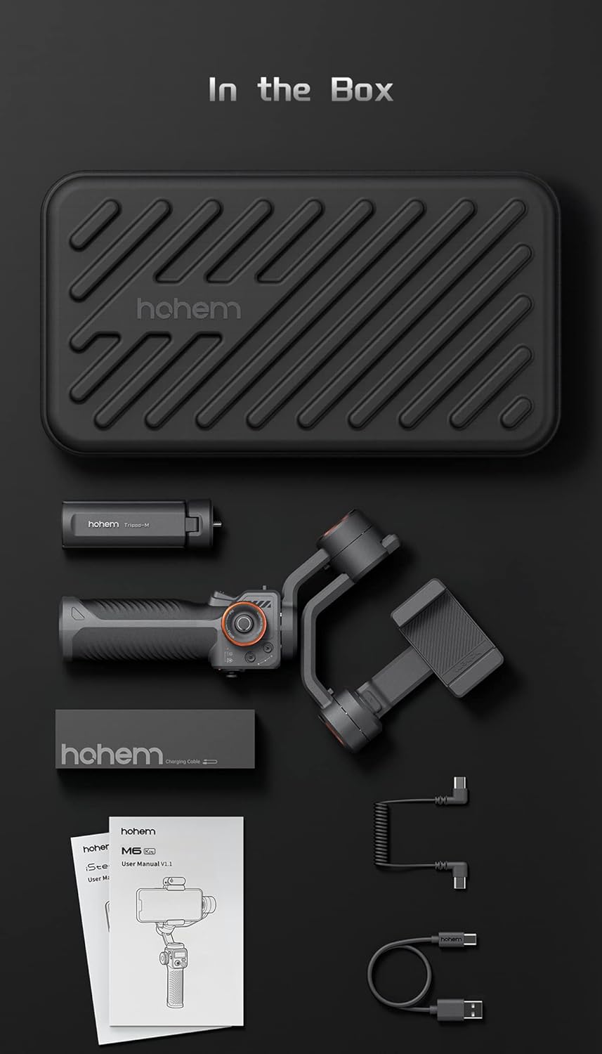 Sistem de stabilizare imagine pentru smartphone Android si IOS, Hohem iSteady M6, stabilizator gimbal cu 3 axe, display OLED, mini trepied, incarcare 400 g