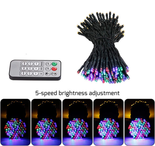 Instalatie de Craciun LED RGB si Alb Cald, cu Baterii, de 15 m, Liniara, cu Telecomanda, Impermeabile, Ajustare Luminozitate, Temporizator, pentru camera, petrecere, interior, exterior, decorare