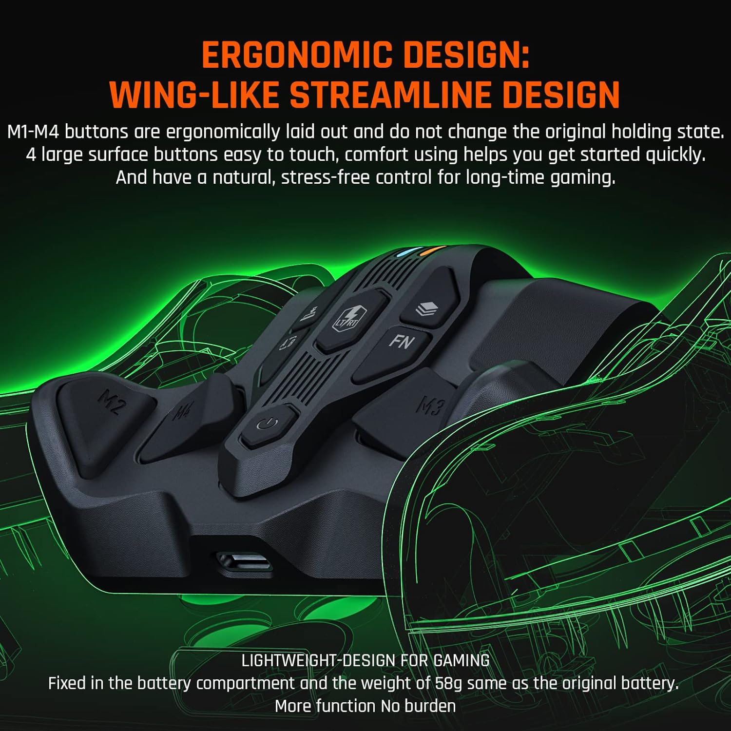 Atasament pentru controler Xbox Seres X/S, gamepad cu butoane aditionale, vibratii, Armor X, acumulator 1300 mAh, adaptor wireless 2.4Ghz, compatibil Xbox One / Switch / PC Windows 10, 11 / PS4