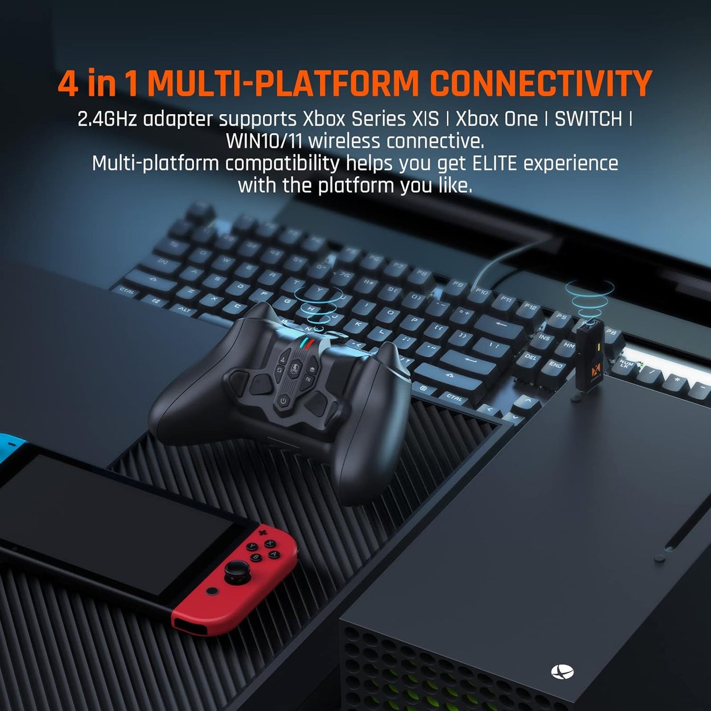 Atasament pentru controler Xbox Seres X/S, gamepad cu butoane aditionale, vibratii, Armor X, acumulator 1300 mAh, adaptor wireless 2.4Ghz, compatibil Xbox One / Switch / PC Windows 10, 11 / PS4