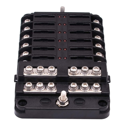 Set panou sigurante auto cu 12 iesiri, 12-24V, cu sigurante de 5A, 10A, 15A, 20A, cu indicator LED si capac de protectie, pentru masina, rulota, barca, autoutilitara, camion