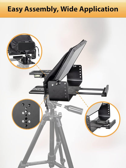 Kit teleprompter de 12 inch, pentru camere DSLR, cu telecomanda, compatibil cu smartphone si tableta pana la 12.9 inch, din metal, cu geanta de depozitare si transport, Moman MT12