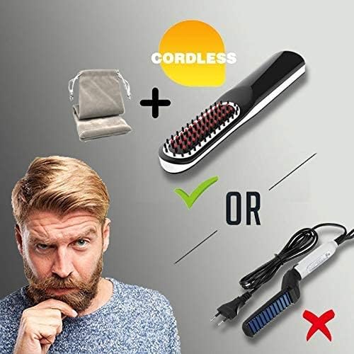 Perie de indreptat parul si barba, VIKICON, wireless, temperatura reglabila, 200 °C, indreptare rapida, negru