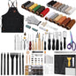 Set profesional de prelucrare a pielii, 308 de piese, cu scule modelaj, perforatori, ata pentru pielarie, ace de cusut, stampile, capse, placa de taiere, instrumente de bricolaj si marochinarie