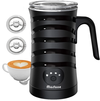 Aparat de spumat lapte 4 in 1 Morfone, 400W, Spumare Cald si Rece, Ideal pentru Latte, Ciocolata, Cappuccino, Frappe,  260 ml, negru
