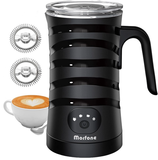 Aparat de spumat lapte 4 in 1 Morfone, 400W, Spumare Cald si Rece, Ideal pentru Latte, Ciocolata, Cappuccino, Frappe,  260 ml, negru