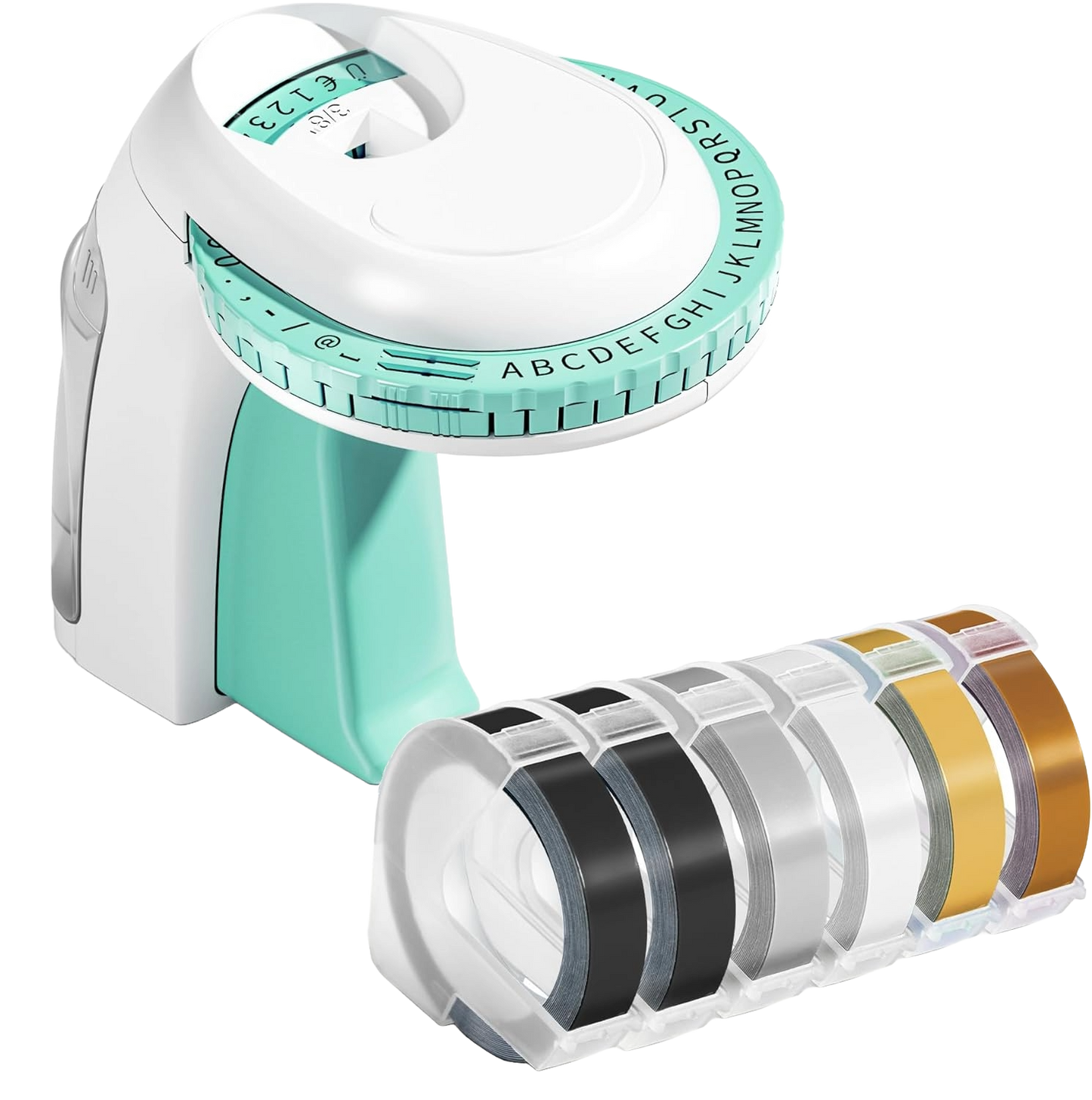 Set aparat de etichetat/embosat Omega S, cu 48 de caractere, etichetare vintage, 6 role de gofrare 3D, portabil, alb
