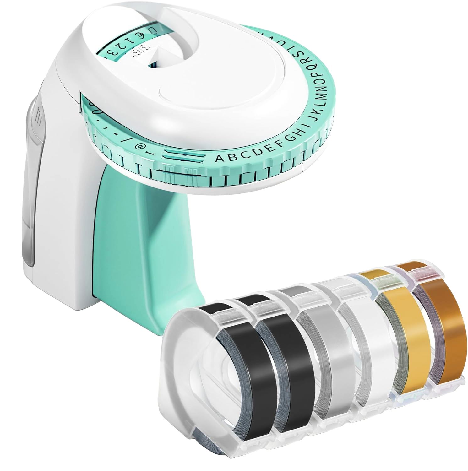 Set aparat de etichetat/embosat Omega S, cu 48 de caractere, etichetare vintage, 6 role de gofrare 3D, portabil, alb