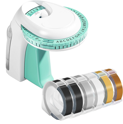 Set aparat de etichetat/embosat Omega S, cu 48 de caractere, etichetare vintage, 6 role de gofrare 3D, portabil, alb