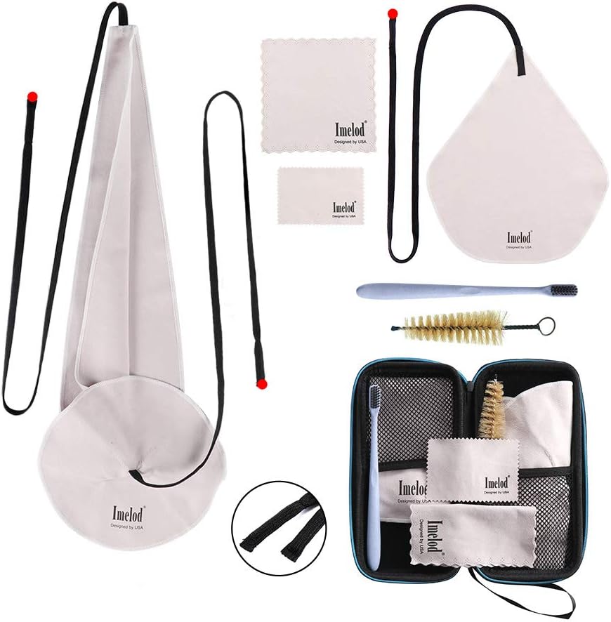 Kit curatare pentru saxofon, 4 x lavete, 2 x tampone , 2 x perii pentru mustiuc, pentru clarinet tenor alto si alte structuri de suflat, cu geanta de depozitare si transport