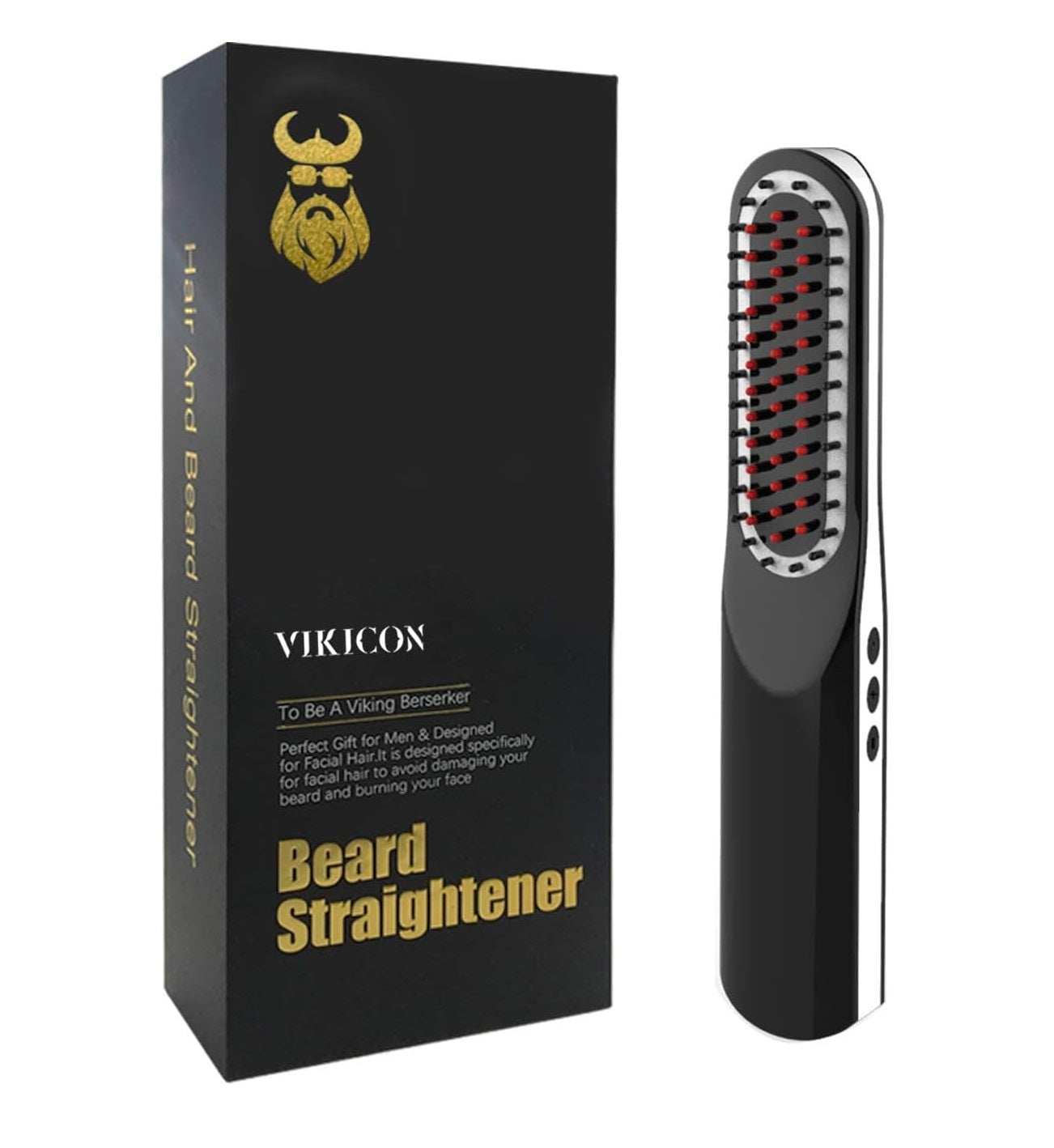 Perie de indreptat parul si barba, VIKICON, wireless, temperatura reglabila, 200 °C, indreptare rapida, negru