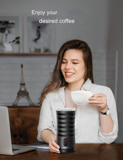 Aparat de spumat lapte 4 in 1, Indicator LED, Spumare Cald si Rece, Ideal pentru Latte, Ciocolata, Cappuccino, Frappe, 240 ml, PARIS RHÔNE AMZPE-MF010B01, negru