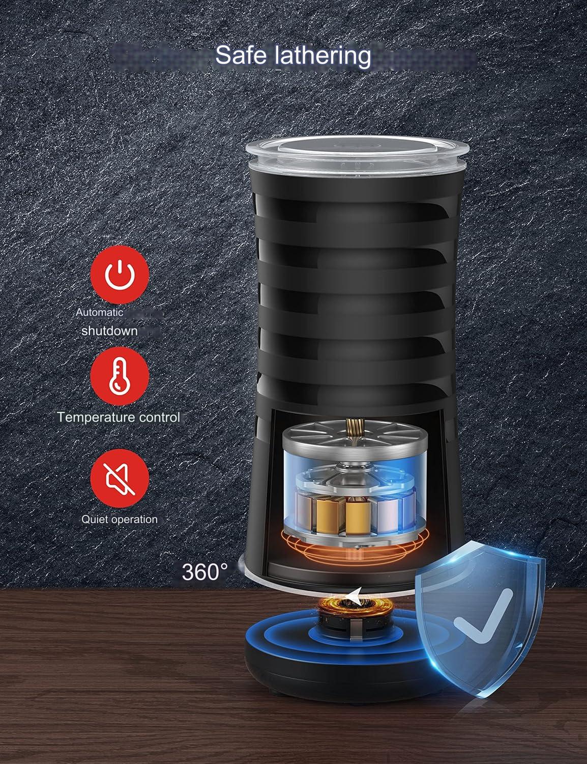 Aparat de spumat lapte 4 in 1, Indicator LED, Spumare Cald si Rece, Ideal pentru Latte, Ciocolata, Cappuccino, Frappe, 240 ml, PARIS RHÔNE AMZPE-MF010B01, negru