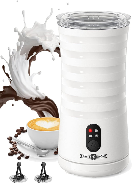 Aparat de spumat lapte 4 in 1, Indicator LED, Spumare Cald si Rece, Ideal pentru Latte, Ciocolata, Cappuccino, Frappe, 240 ml, PARIS RHÔNE, alb
