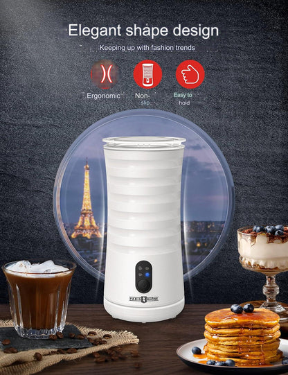 Aparat de spumat lapte 4 in 1, Indicator LED, Spumare Cald si Rece, Ideal pentru Latte, Ciocolata, Cappuccino, Frappe, 240 ml, PARIS RHÔNE, alb