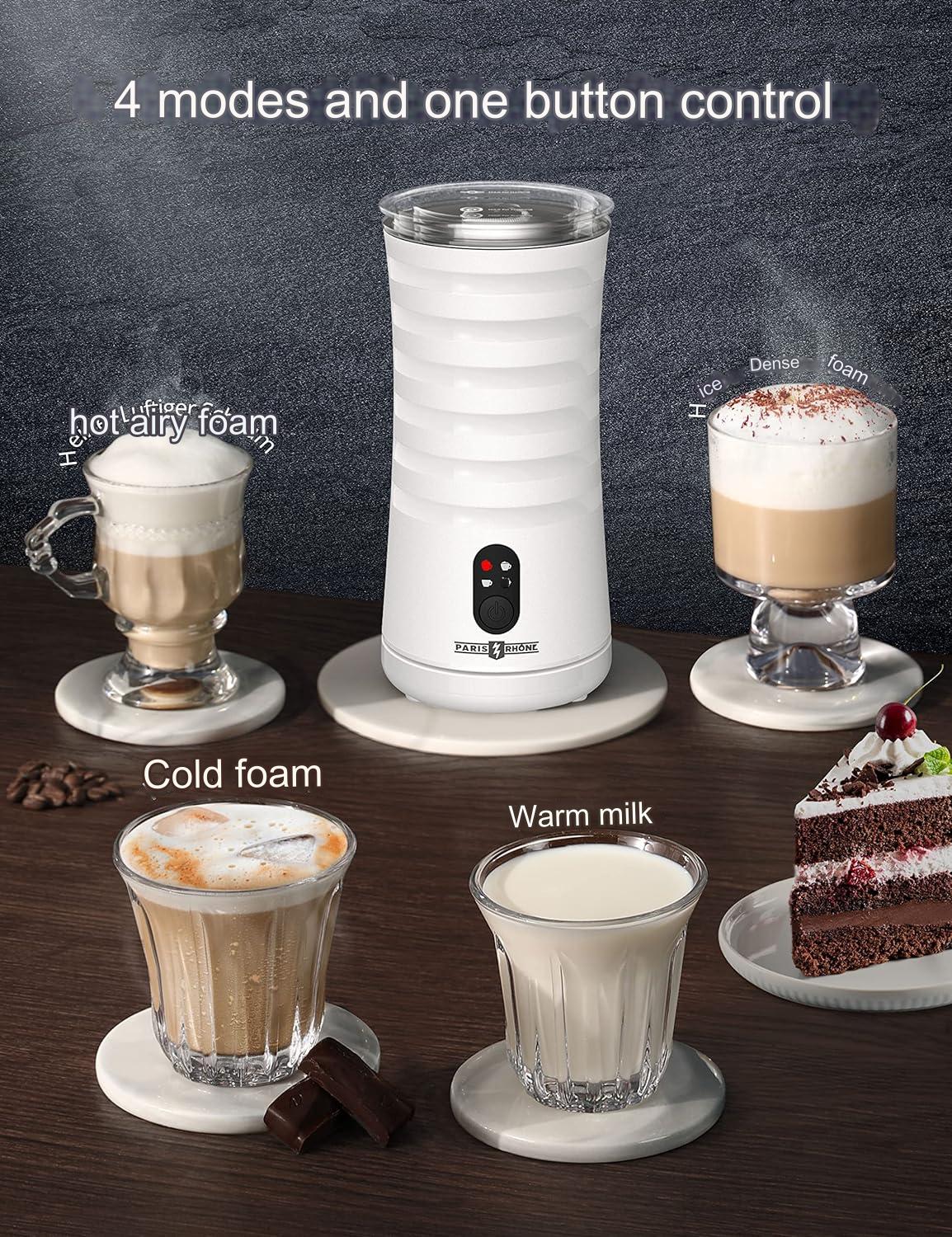 Aparat de spumat lapte 4 in 1, Indicator LED, Spumare Cald si Rece, Ideal pentru Latte, Ciocolata, Cappuccino, Frappe, 240 ml, PARIS RHÔNE, alb