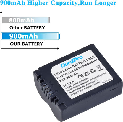 Set de 2 acumulatori GR-S006e CGA-S006 900 mAh cu incarcator dual pentru Panasonic CGA-S006E, CGA-S006, CGR-S006A, DMW-BMA7,Panasonic Lumix DMC-FZ18 DMC-FZ28 DMC-FZ30 DMC-FZ35 DMC-FZ38 DMC-FZ50 DMC-FZ7 DMC-FZ8