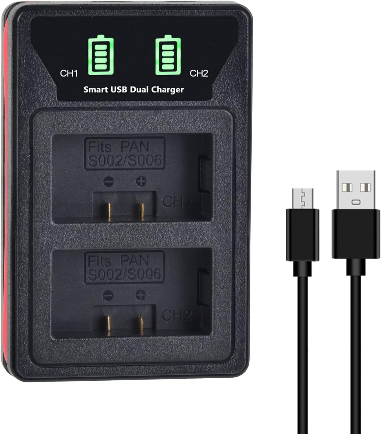 Set de 2 acumulatori GR-S006e CGA-S006 900 mAh cu incarcator dual pentru Panasonic CGA-S006E, CGA-S006, CGR-S006A, DMW-BMA7,Panasonic Lumix DMC-FZ18 DMC-FZ28 DMC-FZ30 DMC-FZ35 DMC-FZ38 DMC-FZ50 DMC-FZ7 DMC-FZ8