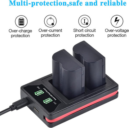 Set de 2 acumulatori GR-S006e CGA-S006 900 mAh cu incarcator dual pentru Panasonic CGA-S006E, CGA-S006, CGR-S006A, DMW-BMA7,Panasonic Lumix DMC-FZ18 DMC-FZ28 DMC-FZ30 DMC-FZ35 DMC-FZ38 DMC-FZ50 DMC-FZ7 DMC-FZ8