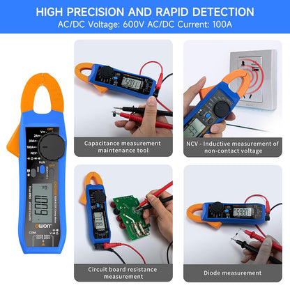 Clampmetru digital/multimetru (cleste ampermetric) OWON CM2100B 20000 de counts,  portabil 600V/100A, Bluetooth, AC/DC, rezistenta, capacitatea, frecventa, continuitatea, tester fire, geanta depozitare