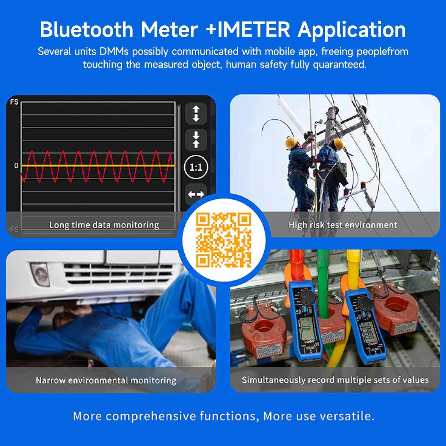 Clampmetru digital/multimetru (cleste ampermetric) OWON CM2100B 20000 de counts,  portabil 600V/100A, Bluetooth, AC/DC, rezistenta, capacitatea, frecventa, continuitatea, tester fire, geanta depozitare