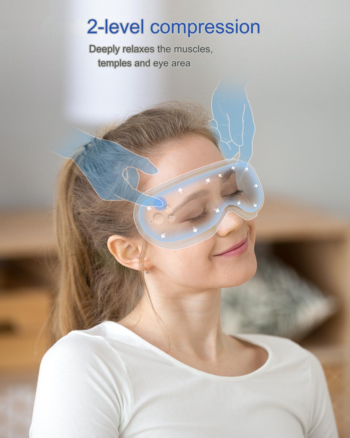 Aparat de masaj ocular cu caldura, ochelari pliabili Renpho pentru masare cu Bluetooth, muzica, vibratii, reincarcabil, 5 moduri masare, alb