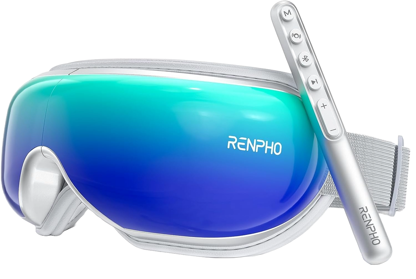 Aparat de masaj ocular cu caldura, ochelari pliabili Renpho pentru masare cu Bluetooth, muzica, vibratii, reincarcabil, 5 moduri masare, alb