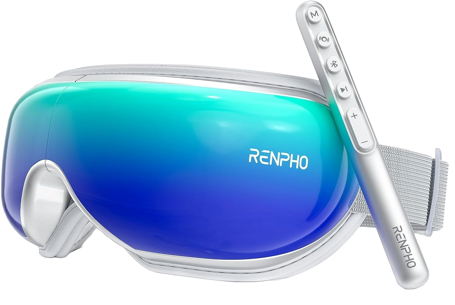 Aparat de masaj ocular cu caldura, ochelari pliabili Renpho pentru masare cu Bluetooth, muzica, vibratii, reincarcabil, 5 moduri masare, alb