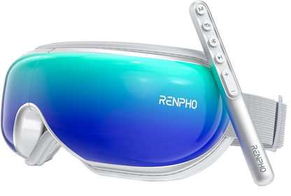 Aparat de masaj ocular cu caldura, ochelari pliabili Renpho pentru masare cu Bluetooth, muzica, vibratii, reincarcabil, 5 moduri masare, alb