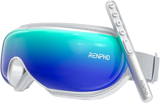 Aparat de masaj ocular cu caldura, ochelari pliabili Renpho pentru masare cu Bluetooth, muzica, vibratii, reincarcabil, 5 moduri masare, alb