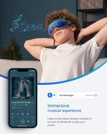 Aparat de masaj ocular cu caldura, ochelari pliabili Renpho pentru masare cu Bluetooth, muzica, vibratii, reincarcabil, 5 moduri masare, alb