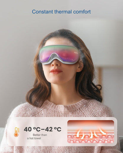 Aparat de masaj ocular cu caldura, ochelari pliabili Renpho pentru masare cu Bluetooth, muzica, vibratii, reincarcabil, 5 moduri masare, alb