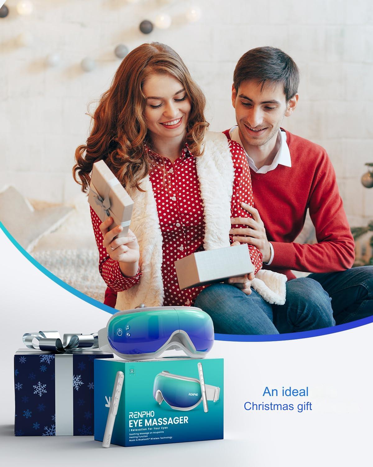 Aparat de masaj ocular cu caldura, ochelari pliabili Renpho pentru masare cu Bluetooth, muzica, vibratii, reincarcabil, 5 moduri masare, alb
