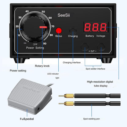 Aparat de sudura in puncte, Dual Pulse, 8000 W, portabil, 10-90 de niveluri, display, 0,1 mm, 0,3 mm, cu banda de nichel, pentru lipit acumulatori, Seesii
