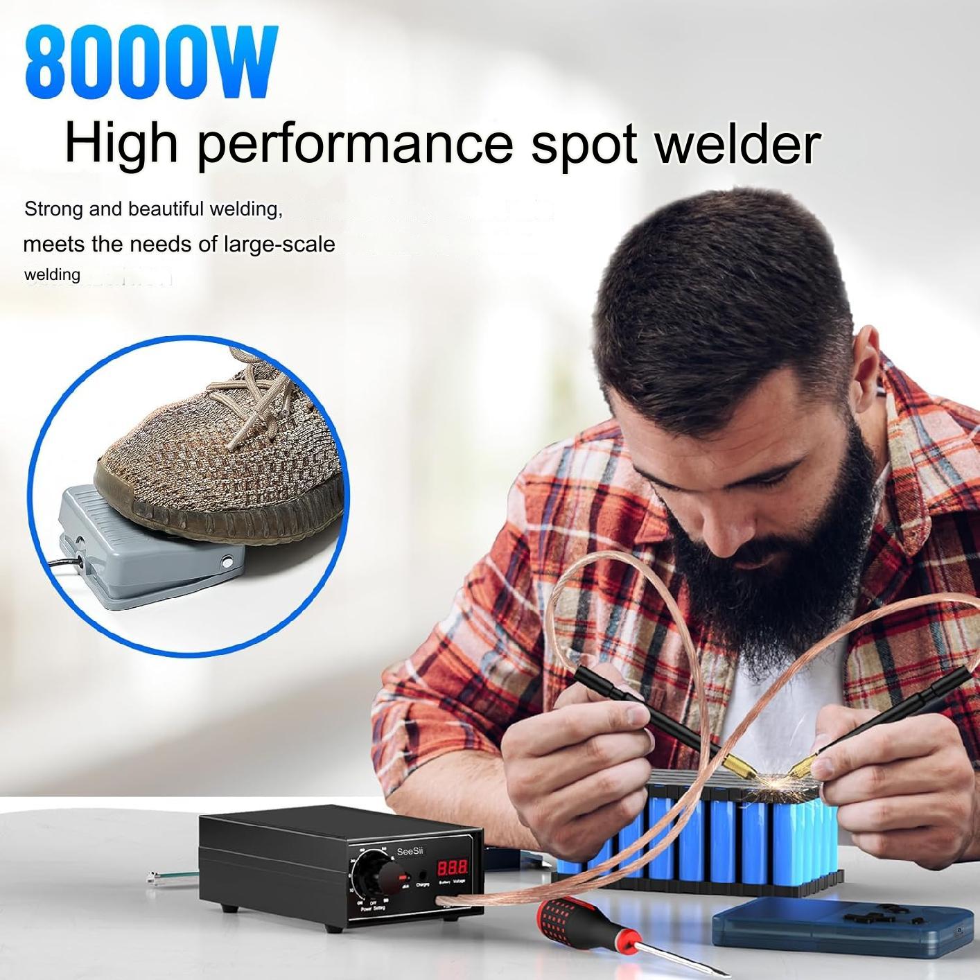 Aparat de sudura in puncte, Dual Pulse, 8000 W, portabil, 10-90 de niveluri, display, 0,1 mm, 0,3 mm, cu banda de nichel, pentru lipit acumulatori, Seesii