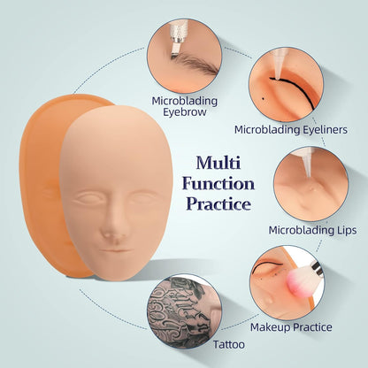 Set 3 bucati piele din silicon tip fata pentru practica tatuaj cu model ochi 5D, 1x baza de sustinere a pielii, 5x crema ingrijire tatuaj, microblading, make-up, atomus