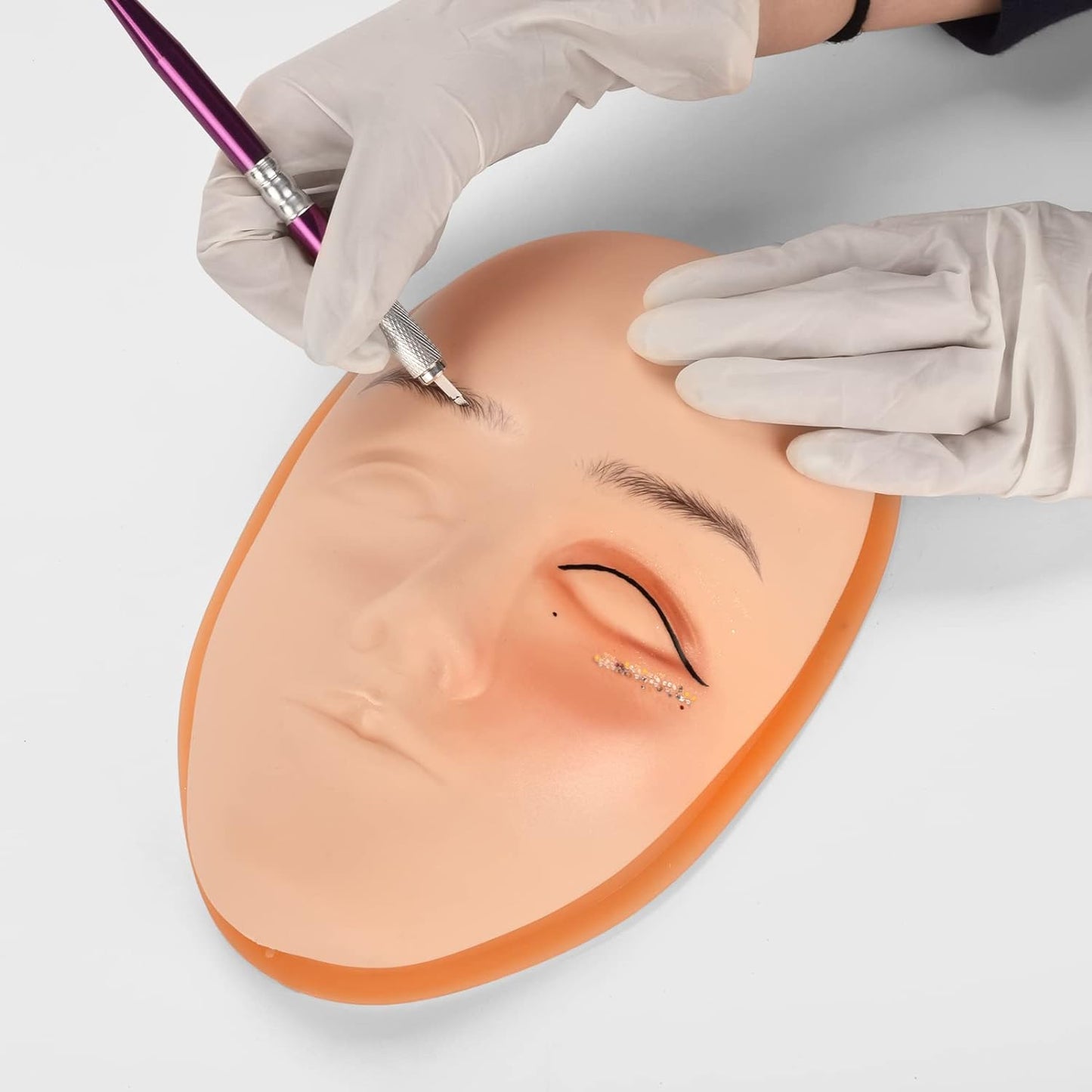 Set 3 bucati piele din silicon tip fata pentru practica tatuaj cu model ochi 5D, 1x baza de sustinere a pielii, 5x crema ingrijire tatuaj, microblading, make-up, atomus