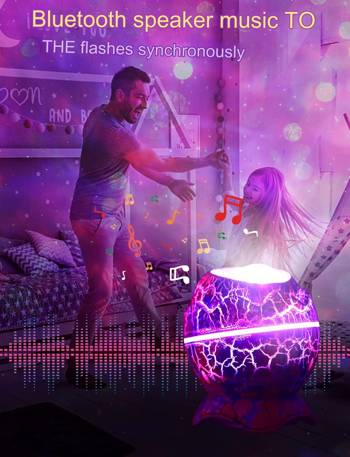 Proiector de stele LED, lumina de noapte cu telecomanda si difuzor Bluetooth,14 efecte de lumina, cu 19 sunete naturale, stil ou de dinozaur, efect Aurora, ceata, lumina selenara