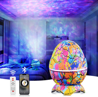 Proiector de stele LED, lumina de noapte cu telecomanda si difuzor Bluetooth,14 efecte de lumina, cu 19 sunete naturale, stil ou de dinozaur, efect Aurora, ceata, lumina selenara