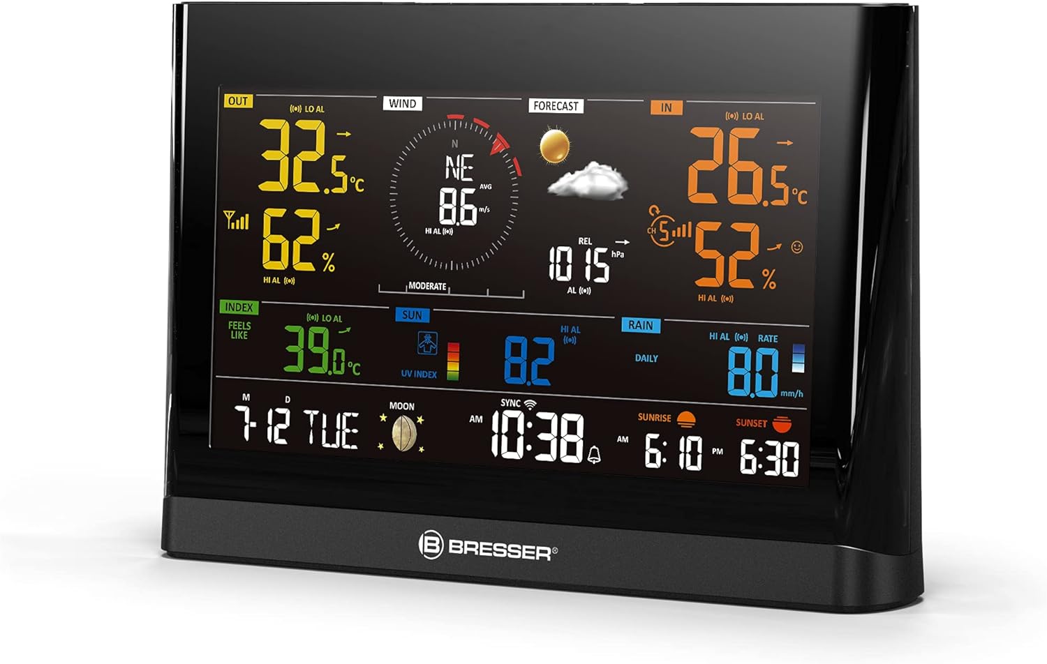 Statie Meteo profesionala 7 in 1, Bresser, cu afisaj LCD, prognoza meteo 12 h, alarma, viteza si directia vantului, umiditate, pluviometru, barometru, anemometru, temperatura, fazele lunii, data