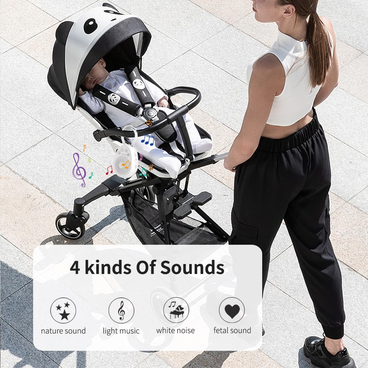 Dispozitiv generare sunete albe, 20 melodi pentru bebelusi si copii, wireless, temporizator, autonomie 30h, reincarcabil, acumulator 1000 mAh, alb