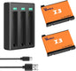 Set 2 acumulatori 1800 mAh pentru Insta360 X3,si statie de incarcare cu 3 sloturi, indicator LED, cu port Micro USB si USB C, Compatibil cu Insta360 One X3