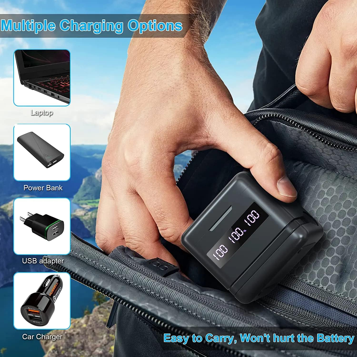 Set 3 acumulatori pentru GoPro Hero 10 si Hero 9, 3 baterii reincarcabile  2000 mAh si statie de incarcare cu 3 canale, indicator LED, cu USB , USB C, Compatibil cu GoPro Hero  Black 10 si 9, negru