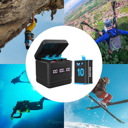 Set 3 acumulatori pentru GoPro Hero 10 si Hero 9, 3 baterii reincarcabile  2000 mAh si statie de incarcare cu 3 canale, indicator LED, cu USB , USB C, Compatibil cu GoPro Hero  Black 10 si 9, negru